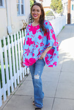 Load image into Gallery viewer, Follow Me Fuchsia Floral Asymmetrical Coverup Blouse
