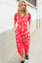 Load image into Gallery viewer, Spring Vibes Fuchsia Floral Print Ruffle Sleeve Wide Leg Jumpsuit
