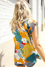 Load image into Gallery viewer, Be Bold Multicolor Abstract Print Flutter Sleeve Mock Neck Top
