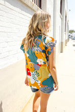 Load image into Gallery viewer, Be Bold Multicolor Abstract Print Flutter Sleeve Mock Neck Top
