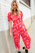 Load image into Gallery viewer, Spring Vibes Fuchsia Floral Print Ruffle Sleeve Wide Leg Jumpsuit
