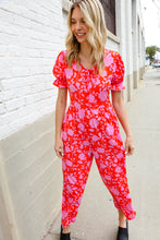Load image into Gallery viewer, Spring Vibes Fuchsia Floral Print Ruffle Sleeve Wide Leg Jumpsuit
