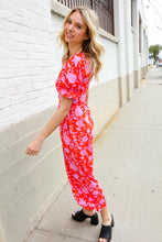 Load image into Gallery viewer, Spring Vibes Fuchsia Floral Print Ruffle Sleeve Wide Leg Jumpsuit
