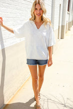 Load image into Gallery viewer, Lock Eyes White Pointelle Collar V Neck Short Sleeve Top

