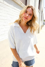 Load image into Gallery viewer, Lock Eyes White Pointelle Collar V Neck Short Sleeve Top
