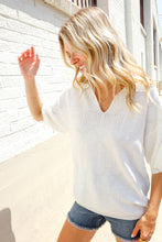 Load image into Gallery viewer, Lock Eyes White Pointelle Collar V Neck Short Sleeve Top
