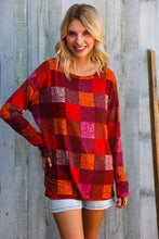 Load image into Gallery viewer, Autumn Embers Checker Plaid Long Sleeve Top
