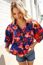 Load image into Gallery viewer, Dazzle in Cobalt Blue Abstract Print Button-Down Smocked Sleeve Blouse
