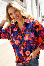 Load image into Gallery viewer, Dazzle in Cobalt Blue Abstract Print Button-Down Smocked Sleeve Blouse
