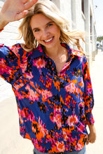 Load image into Gallery viewer, Dazzle in Cobalt Blue Abstract Print Button-Down Smocked Sleeve Blouse
