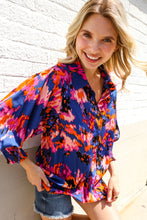 Load image into Gallery viewer, Dazzle in Cobalt Blue Abstract Print Button-Down Smocked Sleeve Blouse
