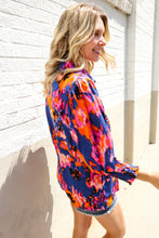 Load image into Gallery viewer, Dazzle in Cobalt Blue Abstract Print Button-Down Smocked Sleeve Blouse
