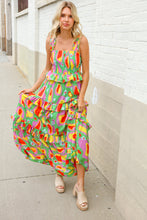 Load image into Gallery viewer, Sunny Days Abstract Print Tiered Ruffle Smocked Sleeveless Maxi
