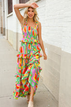 Load image into Gallery viewer, Sunny Days Abstract Print Tiered Ruffle Smocked Sleeveless Maxi
