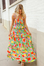 Load image into Gallery viewer, Sunny Days Abstract Print Tiered Ruffle Smocked Sleeveless Maxi
