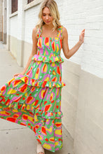 Load image into Gallery viewer, Sunny Days Abstract Print Tiered Ruffle Smocked Sleeveless Maxi
