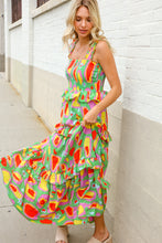 Load image into Gallery viewer, Sunny Days Abstract Print Tiered Ruffle Smocked Sleeveless Maxi
