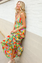 Load image into Gallery viewer, Sunny Days Abstract Print Tiered Ruffle Smocked Sleeveless Maxi
