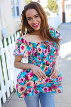 Load image into Gallery viewer, Diva Dreams Sapphire Floral Print Chiffon Smocked Blouse
