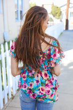 Load image into Gallery viewer, Diva Dreams Sapphire Floral Print Chiffon Smocked Blouse
