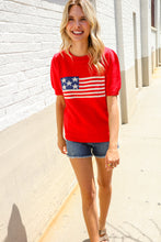 Load image into Gallery viewer, American Flag Bubble Short Sleeve Jacquard Sweater Knit Pullover
