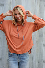 Load image into Gallery viewer, Patch Me Later Rust French Terry High Low Hoodie
