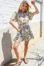 Load image into Gallery viewer, Get Whimsical Tropical Print Smocked Waist Neck Button Romper
