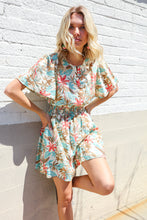 Load image into Gallery viewer, Get Whimsical Tropical Print Smocked Waist Neck Button Romper
