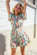 Load image into Gallery viewer, Get Whimsical Tropical Print Smocked Waist Neck Button Romper
