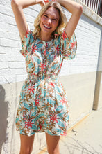 Load image into Gallery viewer, Get Whimsical Tropical Print Smocked Waist Neck Button Romper

