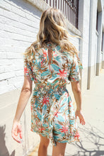Load image into Gallery viewer, Get Whimsical Tropical Print Smocked Waist Neck Button Romper
