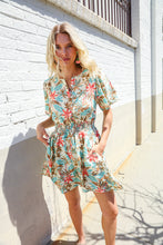 Load image into Gallery viewer, Get Whimsical Tropical Print Smocked Waist Neck Button Romper

