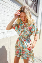Load image into Gallery viewer, Get Whimsical Tropical Print Smocked Waist Neck Button Romper
