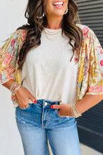 Load image into Gallery viewer, Suhkasana - Beige Floral Patchwork Batwing Sleeve Round Neck Blouse

