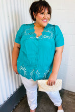 Load image into Gallery viewer, Teal Cotton Embroidered Button Down Cotton Top
