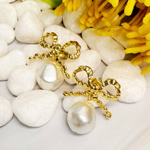 Load image into Gallery viewer, Ellison+Young - Dangle Pearl Antique Bow Earrings
