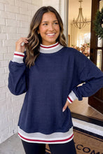Load image into Gallery viewer, LA Society - LAS Striped Ribbed Trim Mock Neck Sweatshirt (S-XL)
