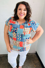 Load image into Gallery viewer, Blue &amp; Orange Boho Patchwork Raglan Top
