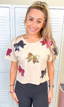 Load image into Gallery viewer, Sugar Stitch - Sparkle Sequin Bow Graphic Crop Top
