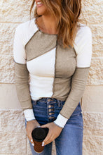 Load image into Gallery viewer, Suhkasana - Ribbed Color Block Slim Fit Top with Contrast Seams

