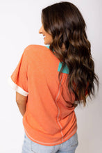 Load image into Gallery viewer, Lovesoft - Grapefruit Orange Contrast Trim Exposed Seam V Neck T-shirt
