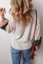 Load image into Gallery viewer, Little Daisy Closet - LDC Floral Patchwork Textured Knit Drawstring V Neck Blouse
