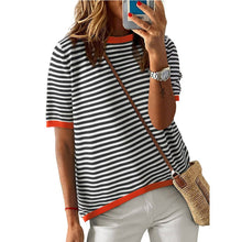 Load image into Gallery viewer, Suhkasana - Striped Colorblock Crew Neck Knit Sweater

