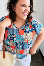 Load image into Gallery viewer, Blue &amp; Orange Boho Patchwork Raglan Top
