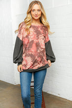 Load image into Gallery viewer, Floral Print Contrast Bubble Sleeve Tunic
