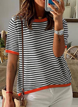 Load image into Gallery viewer, Suhkasana - Striped Colorblock Crew Neck Knit Sweater
