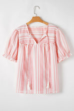 Load image into Gallery viewer, 66DISCO - Plus Size Stripe Tassel Tie Frilled Short Sleeve Blouse
