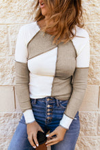 Load image into Gallery viewer, Suhkasana - Ribbed Color Block Slim Fit Top with Contrast Seams
