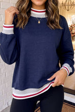 Load image into Gallery viewer, LA Society - LAS Striped Ribbed Trim Mock Neck Sweatshirt (S-XL)
