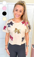 Load image into Gallery viewer, Sugar Stitch - Sparkle Sequin Bow Graphic Crop Top

